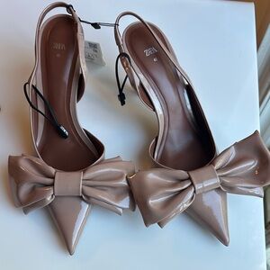 Zara Women's Nude Bow Slingback Heels